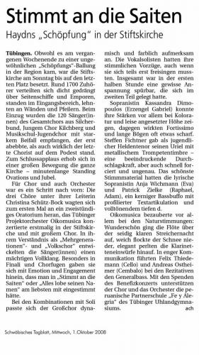 Schwäbisches Tagblatt 2008 - "Die Schöpfung"