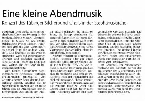 Schwäbisches Tagblatt 2009 - "Bach, Brahms, Mozart"